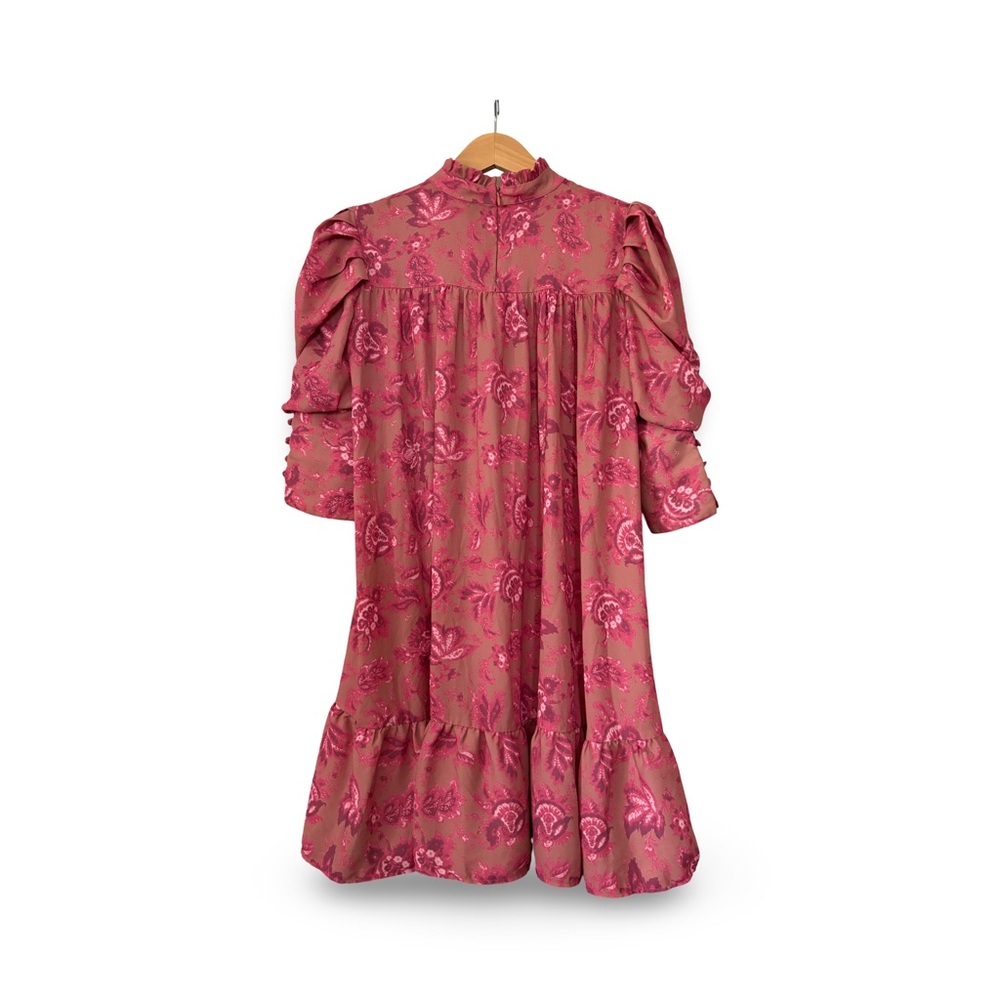 Boohoo PRINTED PUFF SLEEVE RUFFLE NECK SMOCK DRESS Medium - Picture 4 of 6